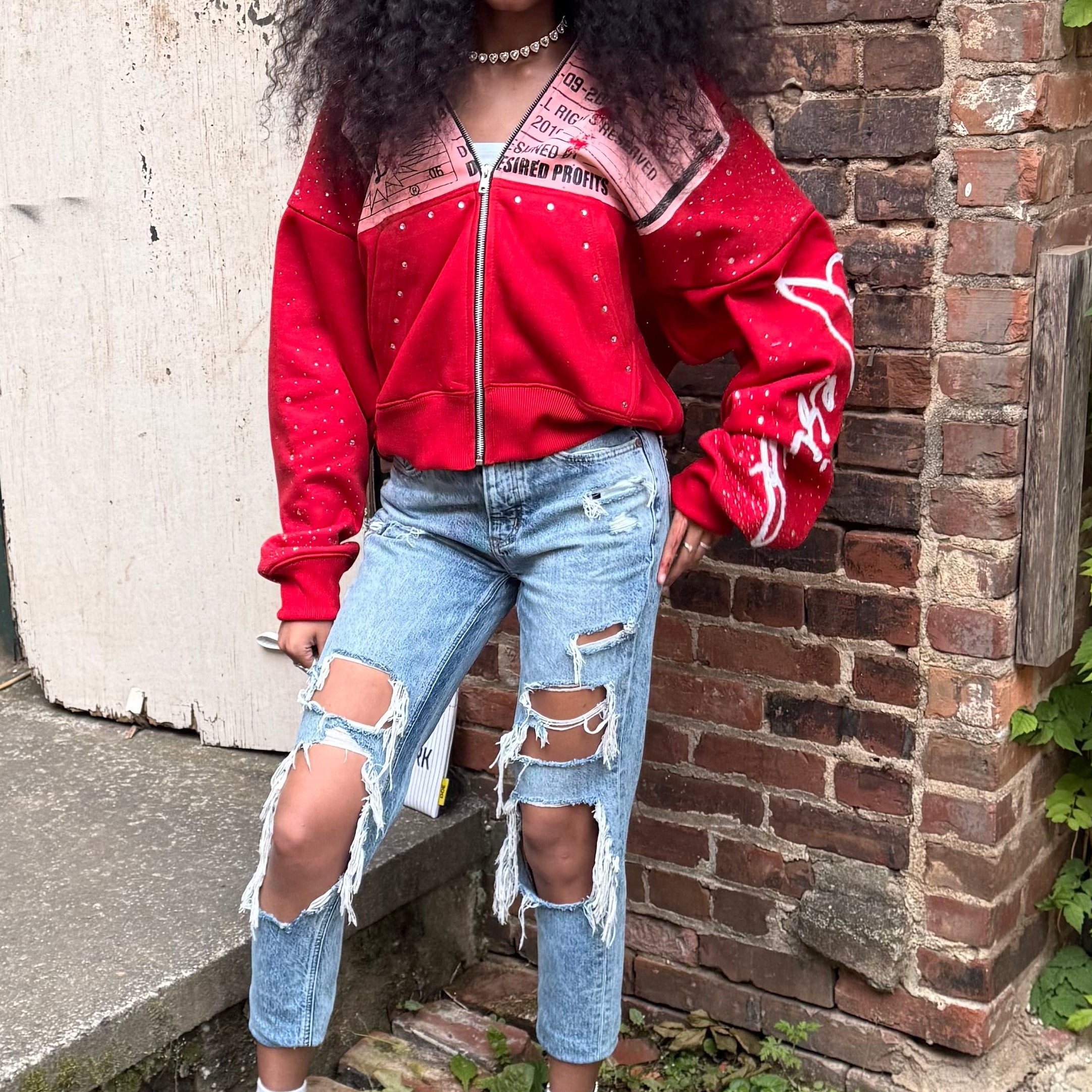 Rhinestone Red Hoodie